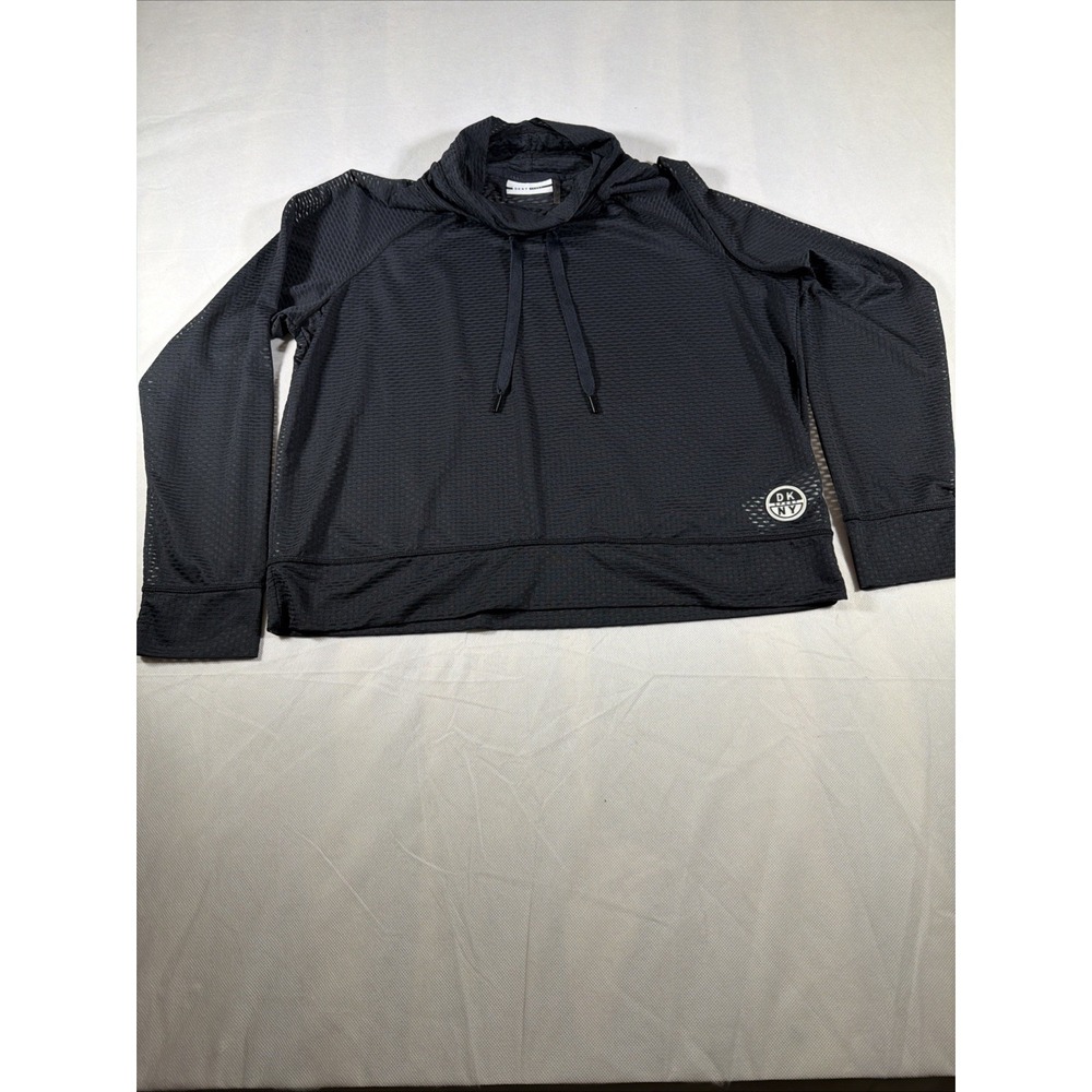 DKNY Sport Womens Black Mesh Pullover Hoodie Cowl Neck Activewear Size Small